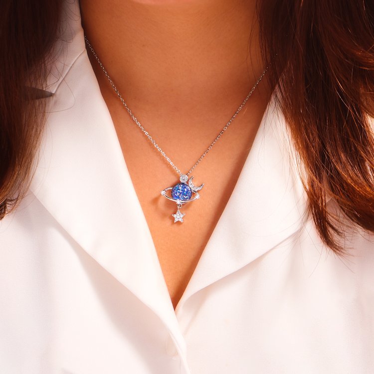 Necklace Starry Sky 925 sterling silver Inlaid Zircon Blue Moon Star c4322f7f-531c-4fbf-9169-dd13c65428d8-Max Trendsi