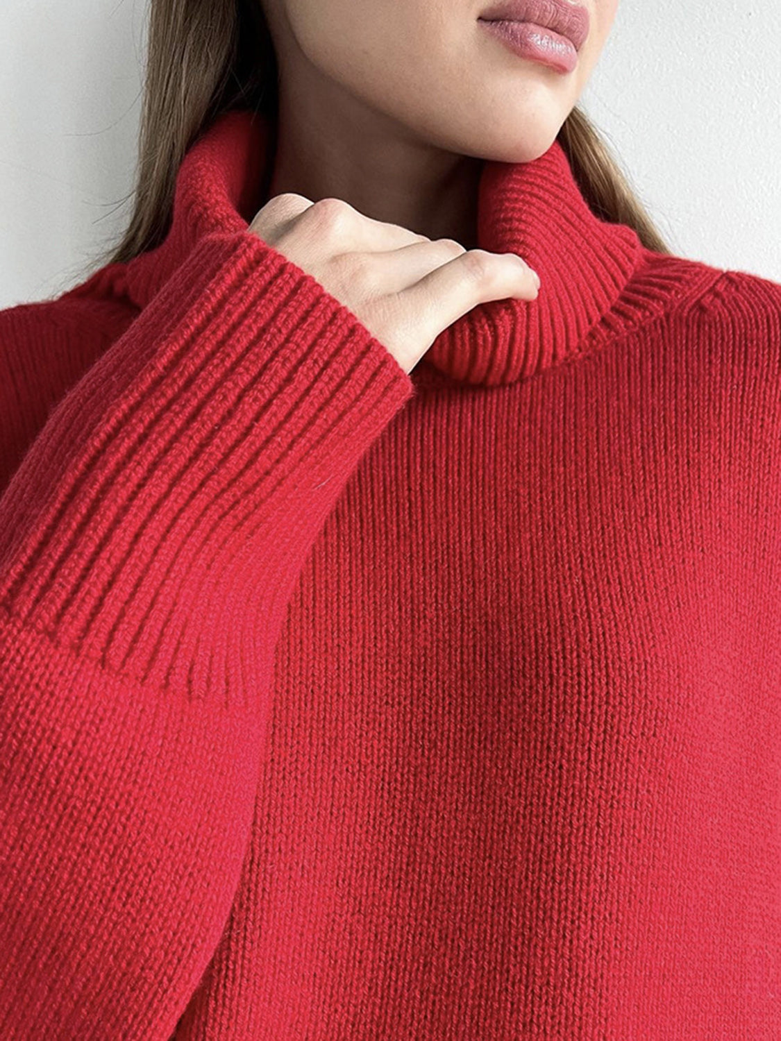 Ribbed Women Sweater Turtleneck Long Sleeve Soft Acrylic Loose Basic Pullover