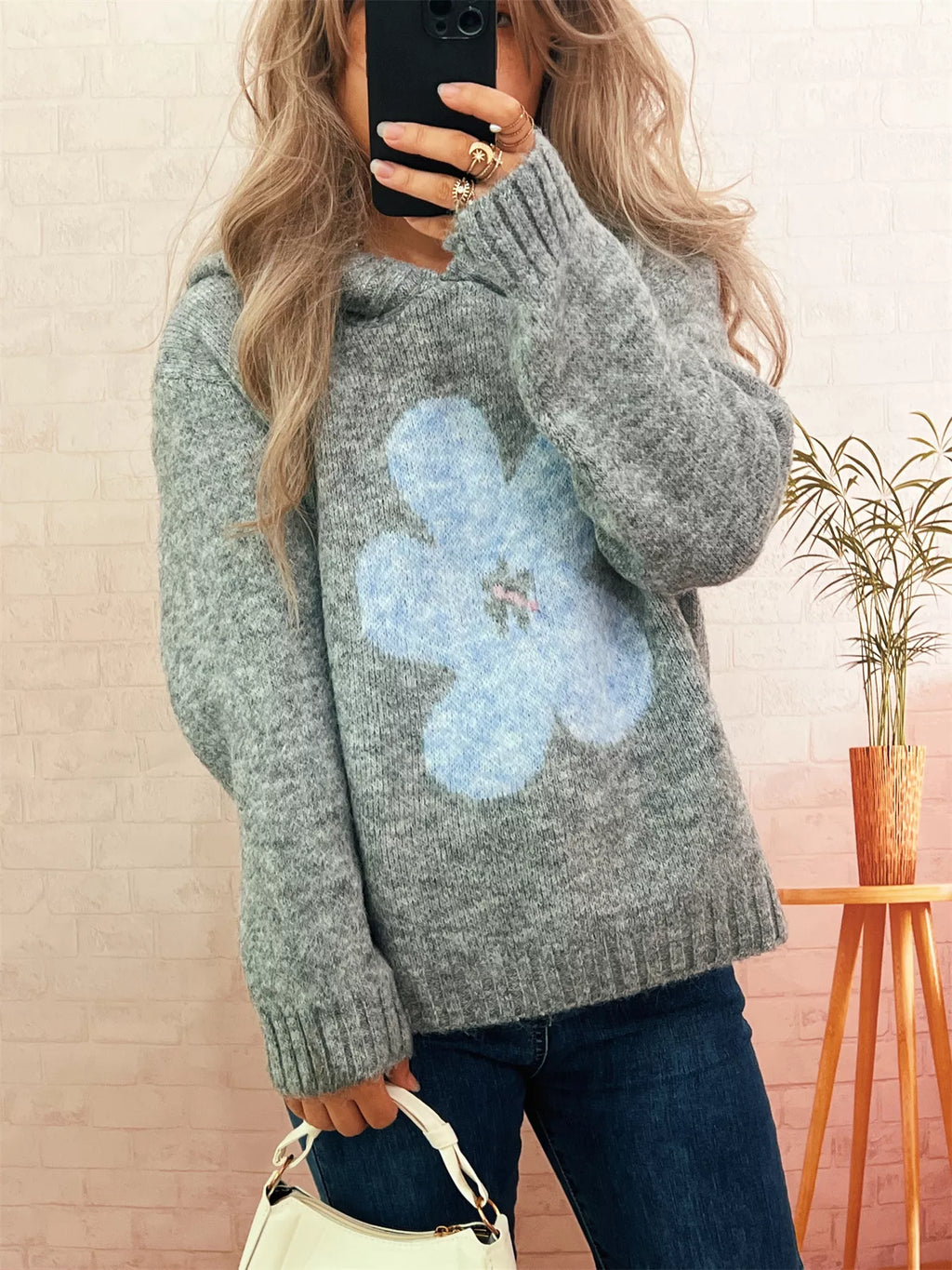Women's Sweater Flower Long Sleeve Hooded Knit Pullover c43dbe0617504ff6acd30f27829db37b-Max-Origin Trendsi