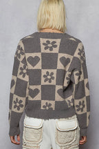 POL Women's Sweater V-Neck Heart Pattern Checkered Oversized Pullover c449b05a-6bc2-4997-a6cf-3bf5e325c1f5-Max-Origin Trendsi