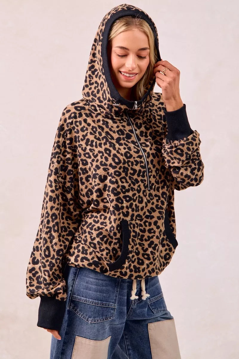 BiBi Leopard Print Hoodie Womens Waffle Half Zip Up With Pockets c44a5db4d89046a1a3b0a995a5f4a2c2-Max-Origin Trendsi