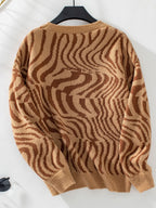 Women Sweater Geometric Pattern Round Neck Long Sleeve Acrylic Knitwear c4534344-945a-4d35-8053-aa0d28da5e5a-Max Trendsi