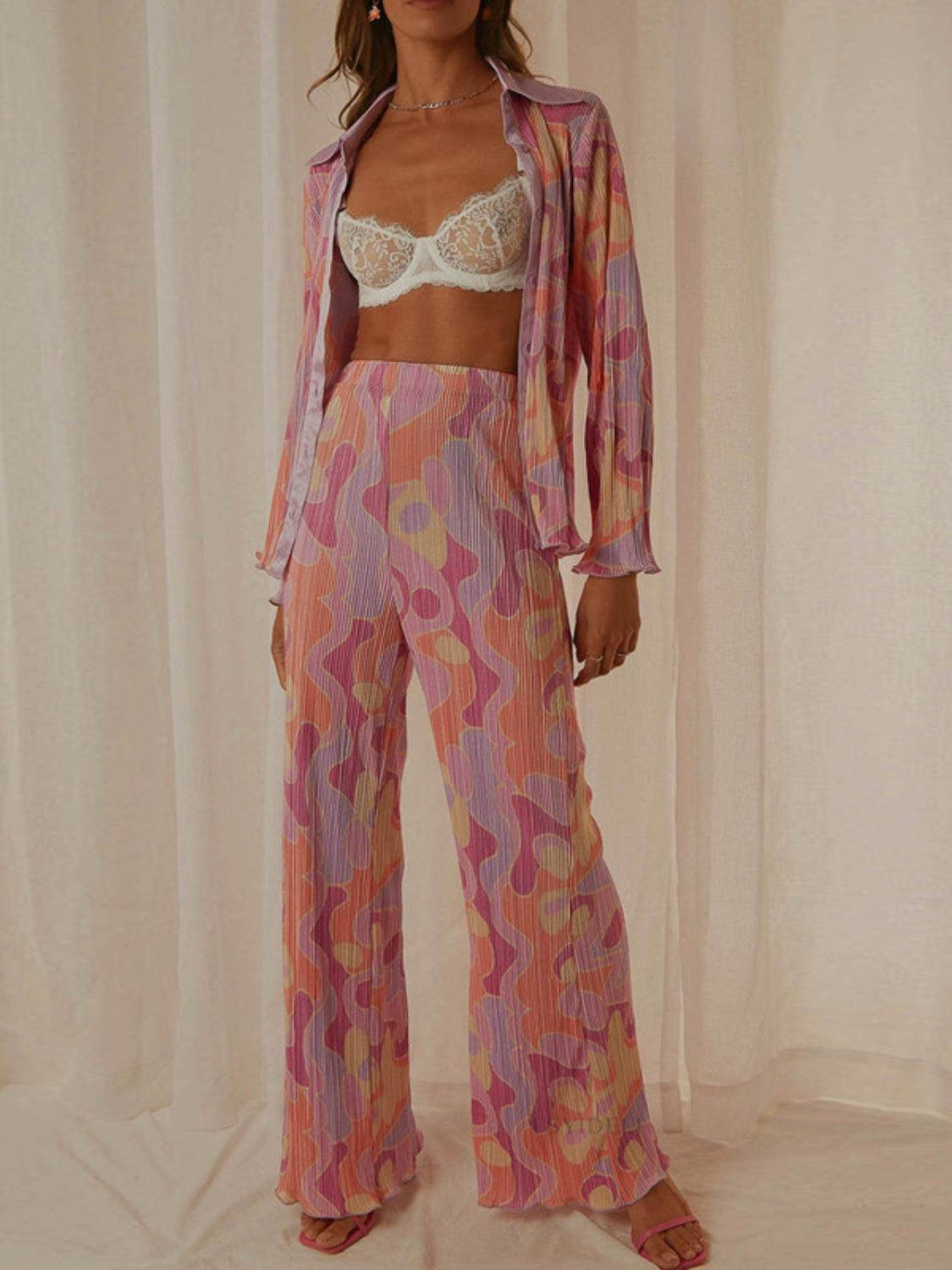 Floral Lounge Set Collared Neck Long Sleeve Top and Pants Deep Rose c4696aae-bbd1-49db-9b9d-36c143ce82ad-Max Trendsi