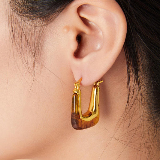 Resin Copper U Shape Earrings 18K gold-plated Jewelry