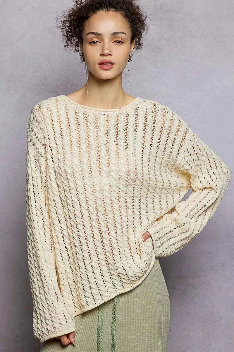 POL Women Knit Top Openwork Round Neck with Shiny Detail Long Sleeve c481aa90-699d-43fe-9947-38086c0a4c72-Max-Origin Trendsi