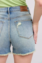 Judy Blue Denim Shorts High Rise Washed Fly Stitch Detail and Destroy c4883e2e813244e887dbecf3fcb4a466-Max-Origin Trendsi