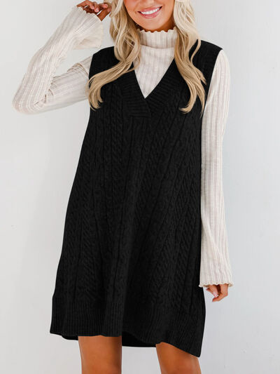 Lovelet Sweater Dress Mini V Neck Sleevless Cable Knit Overall c4887067-82f6-405b-ba4d-61d495a88d24-Min Trendsi