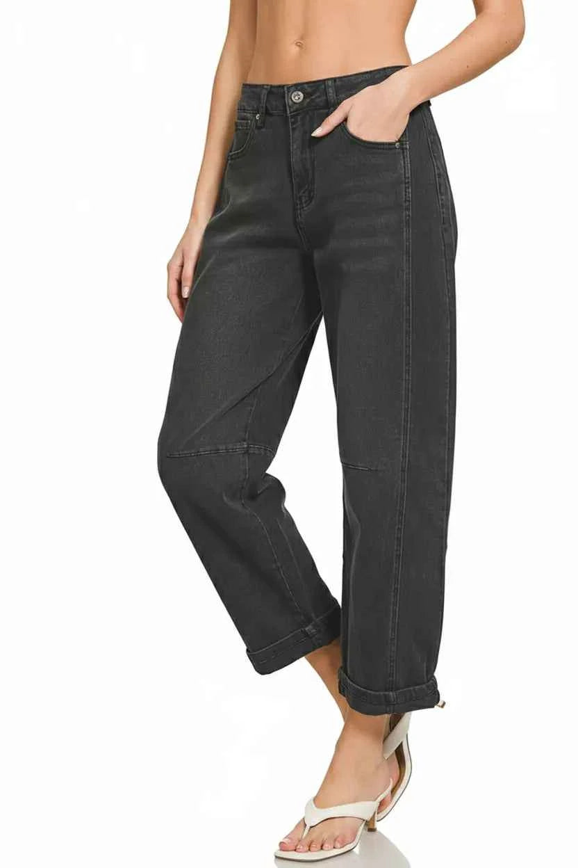 Zenana High Rise Barrel-Leg Cropped Jeans