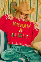 BiBi Christmas Theme Sweater Sequin Lattering Womens Red Knit Pullover c498786a40284f6f9f776aba8b89d2bc-Max-Origin Trendsi