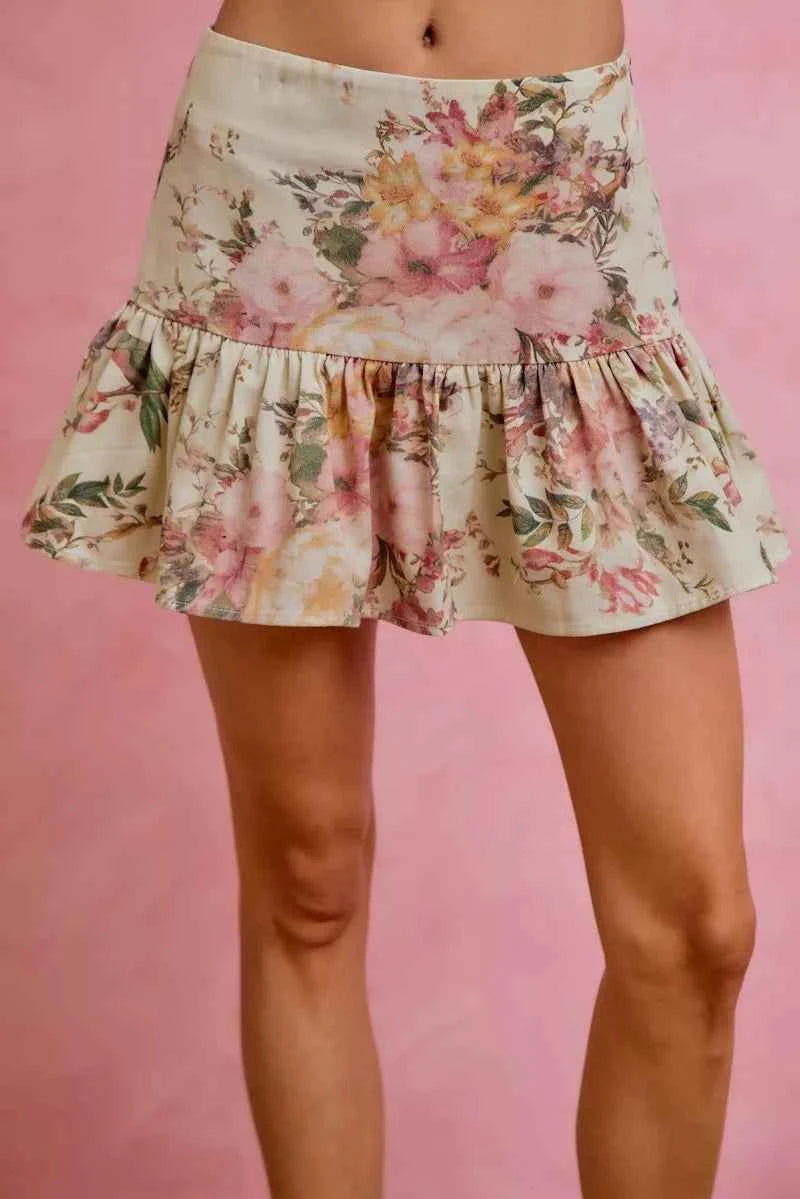 SO ME Floral Print Fit and Flare Mini Skirt