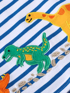 Boy's T-Shirt Children's Cotton Dinosaur Round Neck Blue Striped Short Sleeve Top c49b1e57-a911-4323-9ba0-b7f011ad6a68-Max-Origin Trendsi
