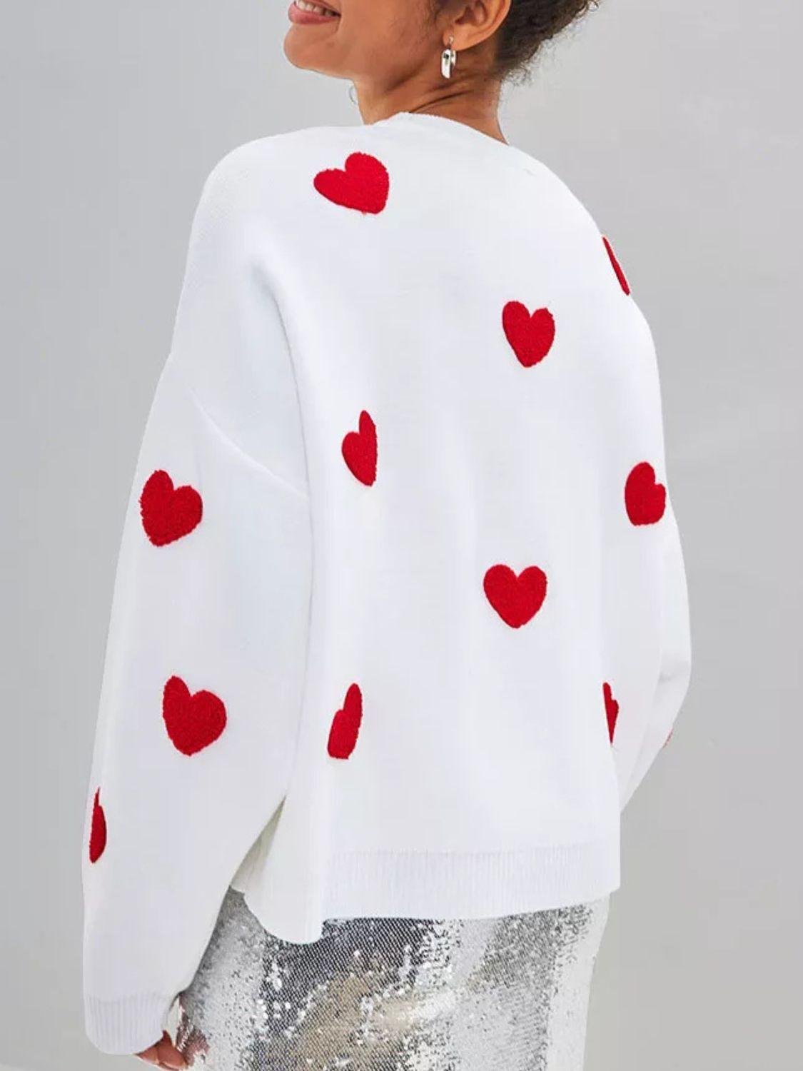 Heart Sweater Round Neck Dropped Shoulder Long Sleeve Knitwear c4abac4b-675d-4542-8a86-91e59efad774-Max Trendsi