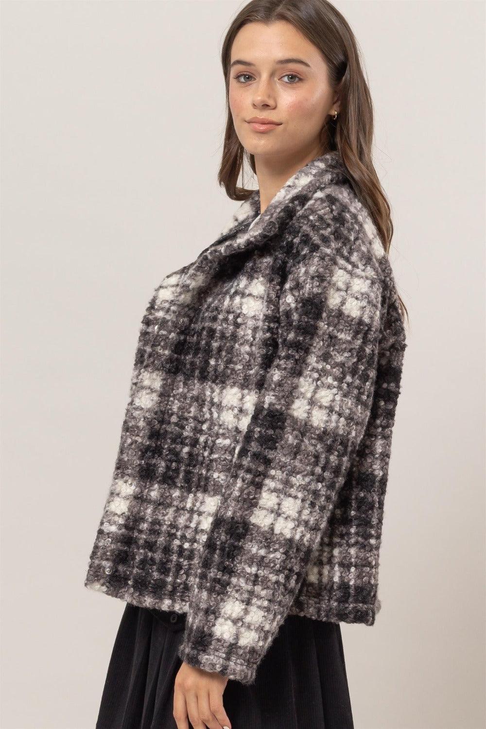 HYFVE Plaid Jacket Collared Neck Boucle with Pockets Long Sleeve c4aeb7aa-dda9-4103-92cc-1c7ce642fa7f-Max Trendsi