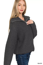 Zenana Womens Sweater Cardigan Black High Neck Full Zip Top c4bcd514102940b4a4068689424cdfe7-Max-Origin Trendsi