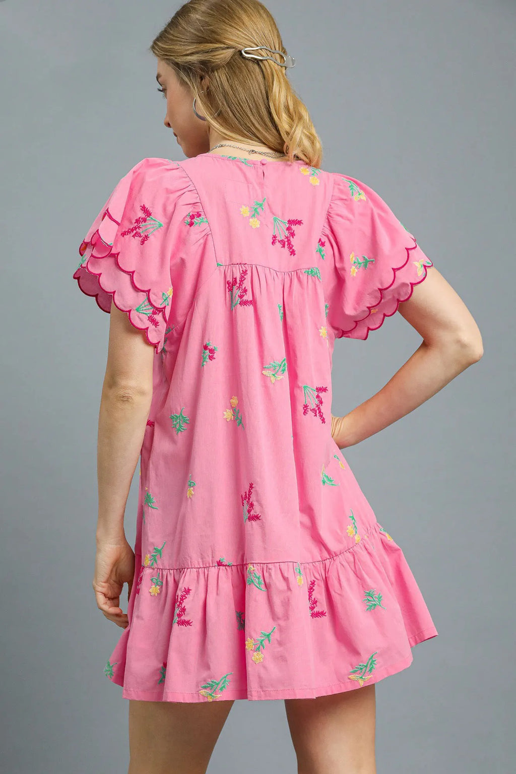 Umgee Mini Dress Pink Floral Embroidered Short Sleeve Ruched c4c1afe6-3771-4d7a-8783-dba01d947f24-Max-Origin Trendsi
