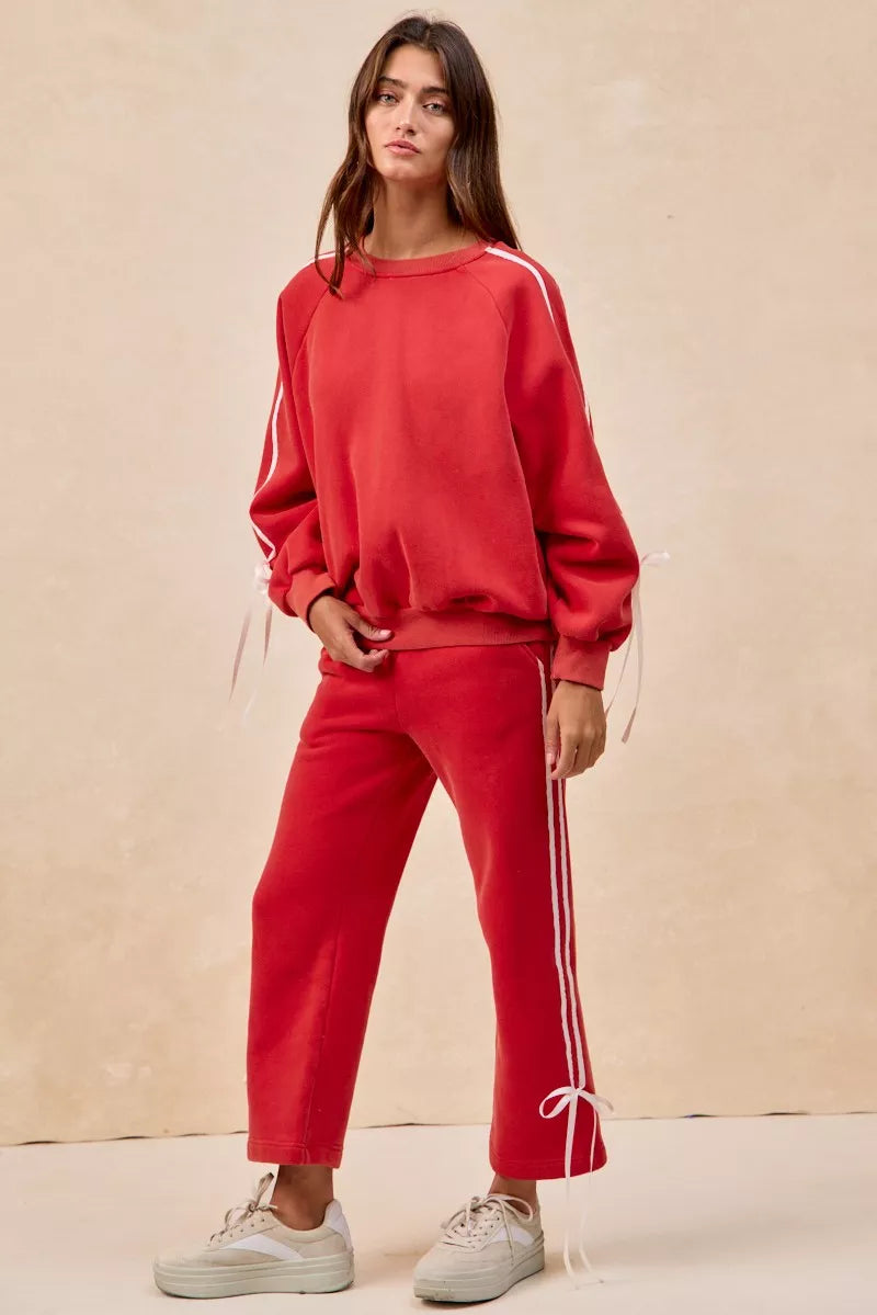 BiBi Womens Fleece Sweatpants Red Side Lined Bow Details Pocketed c4c24f97b38a438895a0c88457a3f852-Max-Origin Trendsi