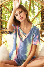 BiBi Tie Dye Women T-shirt Terry V Neck Top With Double Strap Top c4cc6de1ff2a42c0b3045dce9bffe5da-Max-Origin Trendsi