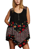 POL Round Neck Ribbed Tank with Woven Print Patch