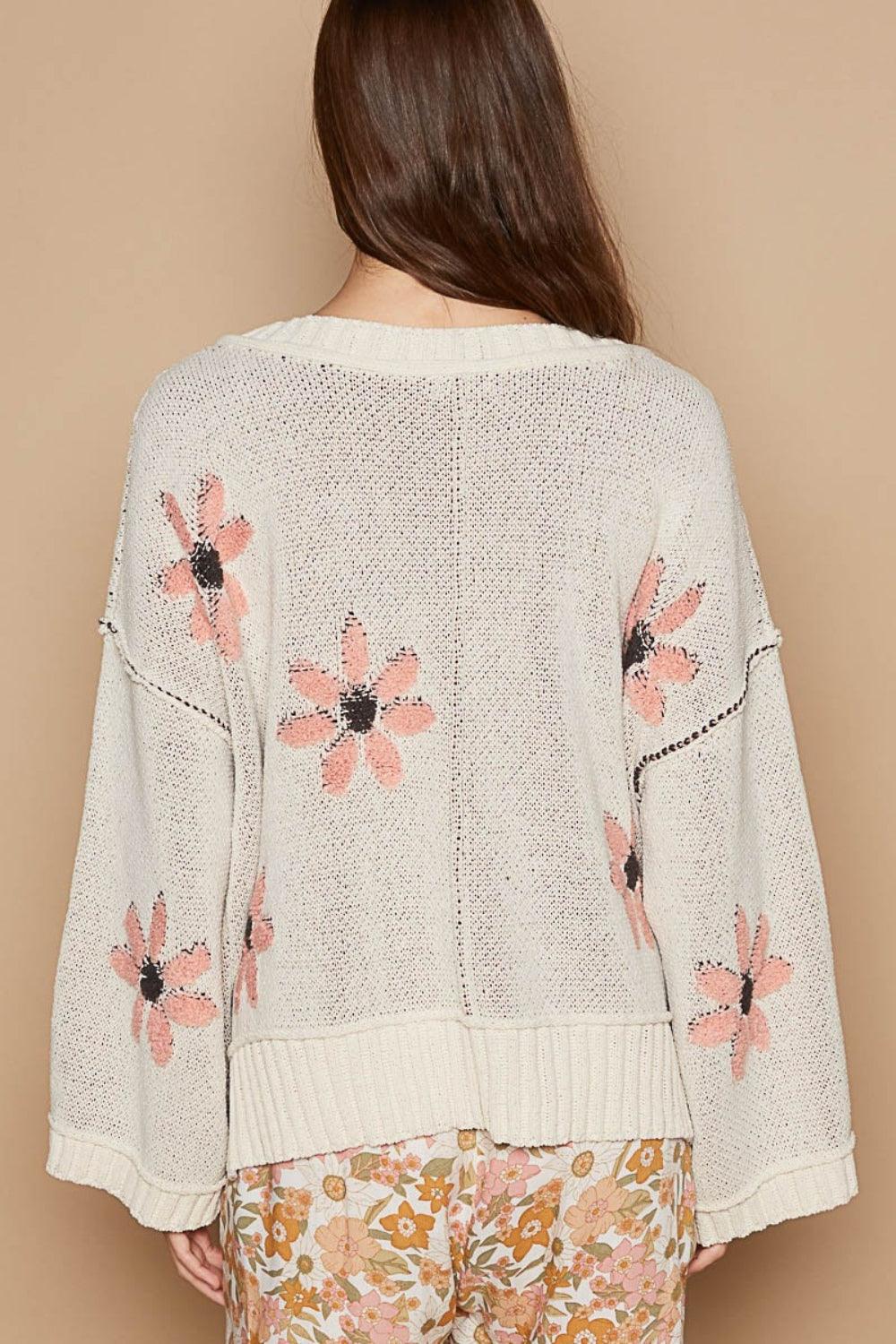POL Sweater V-Neck Floral Pattern Chenille Outseam Edge Pullover c4e16c5a-304d-4a23-8d27-f0f3e9b06972-Max Trendsi