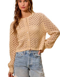 SO ME Open-Knit Button-Down Cardigan Sweater Top