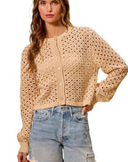 SO ME Open-Knit Button-Down Cardigan Sweater Top