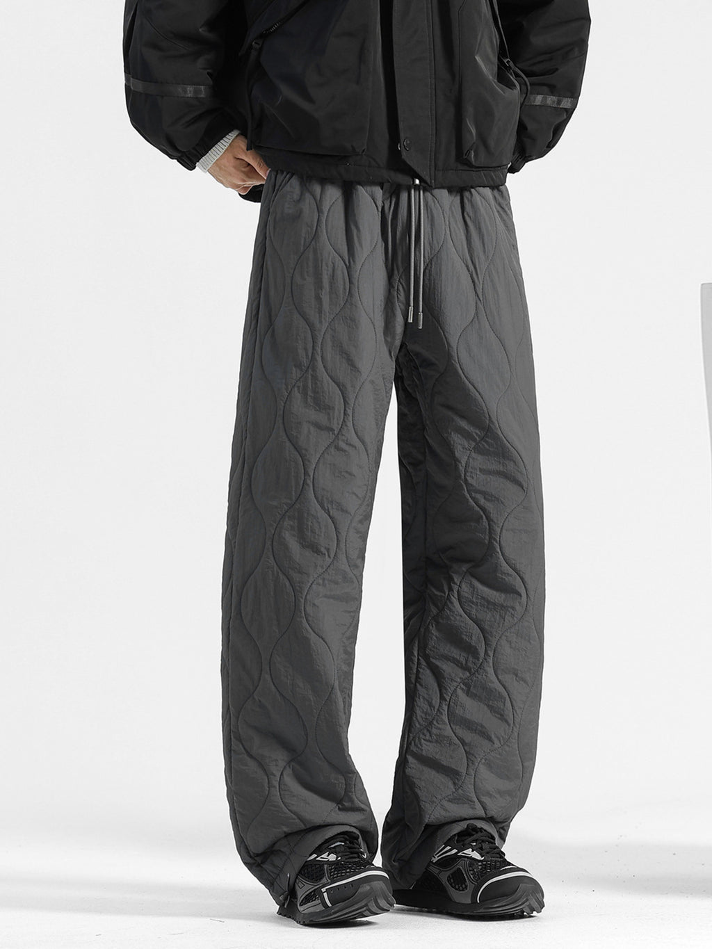 Men's Plus Size Quilted Loose-Fit Pants with Drawstring Waist