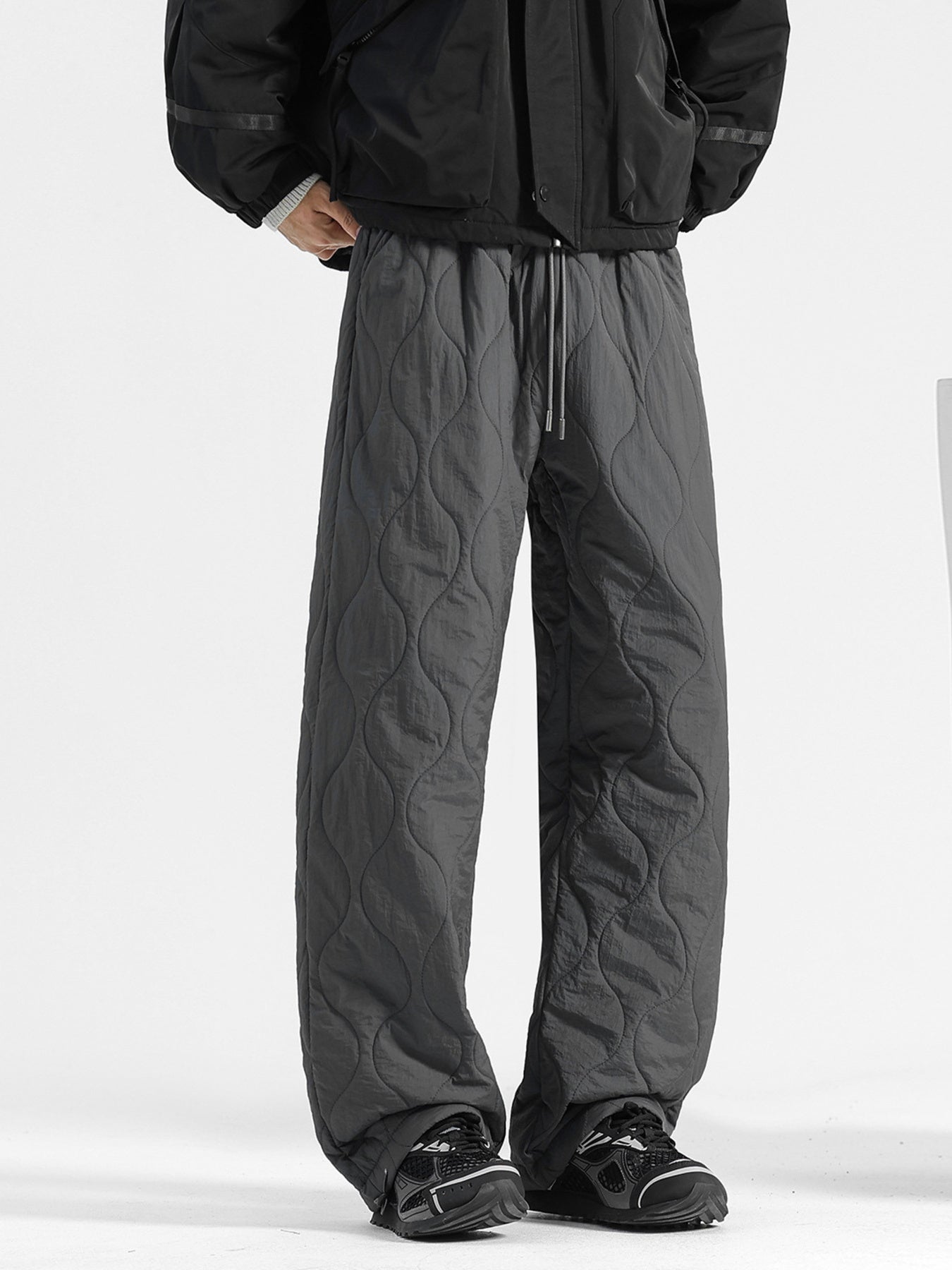 Men's Plus Size Quilted Loose-Fit Pants with Drawstring Waist
