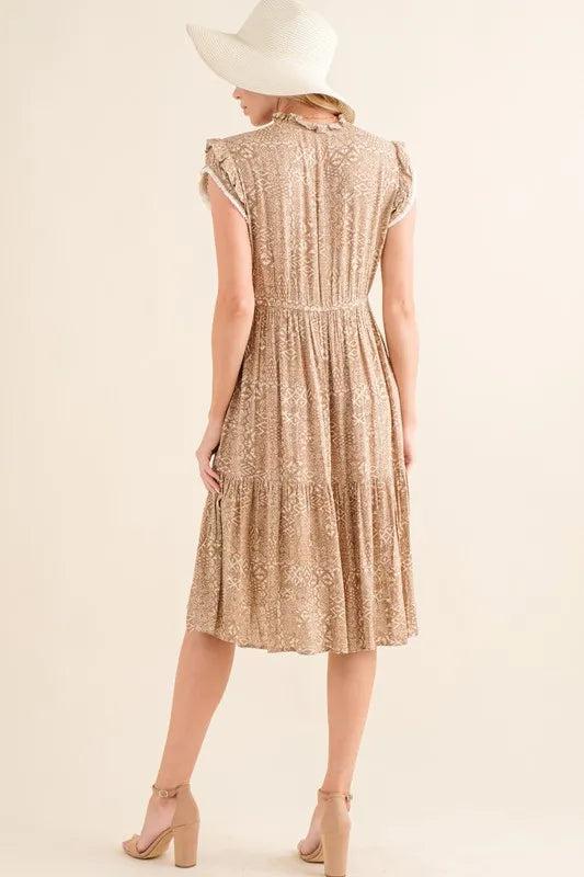 And The Why Dress Boho Printed Tiered Ruffled Taupe Short Sleeve c4e3e32fa69f4415b94b498babacf185-Max-Origin Trendsi
