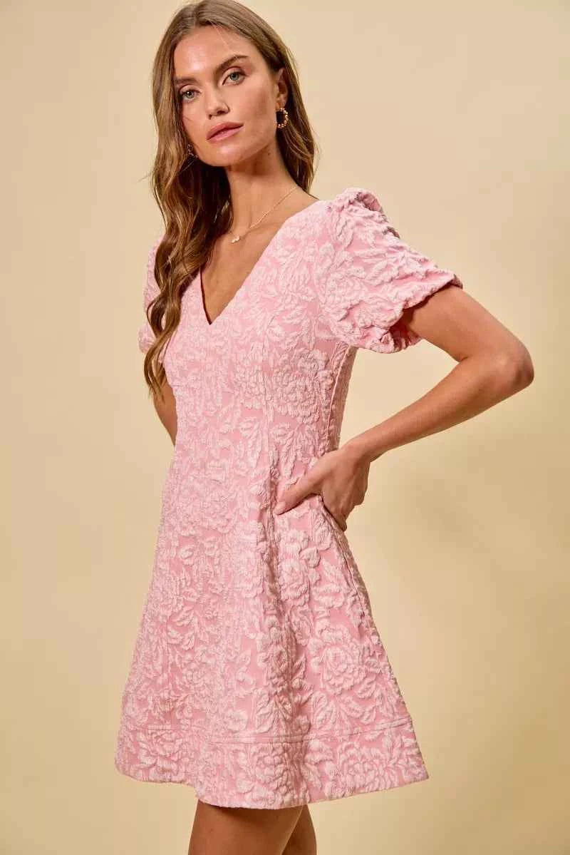 SO ME Mini Dress Floral Jacquard Blush Pink Fit And Flare Daily c4fed201b28f4cca81f6ae14c40d2aa0-Max-Origin Trendsi