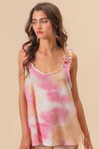 BiBi Tie Dye Top Printed Textured Woven with Ruffled Wide Straps c50049eea8914c43acf900424f863e06-Max-Origin Trendsi