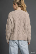 Umgee Womens Sweater Khaki Stone Cable Knit Cozy Cable Knit Pullover c5035336-a48a-459a-8d2a-f2d36195e362-Max-Origin Trendsi