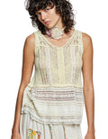 POL V-Neck Crochet Sweater Vest with Lace Trim