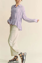 Davi & Dani Women's Shirt Ruched All Over Button Front Long Sleeve Top c51d9c1f051f4e0f96c02026c5cffac0-Max-Origin Trendsi