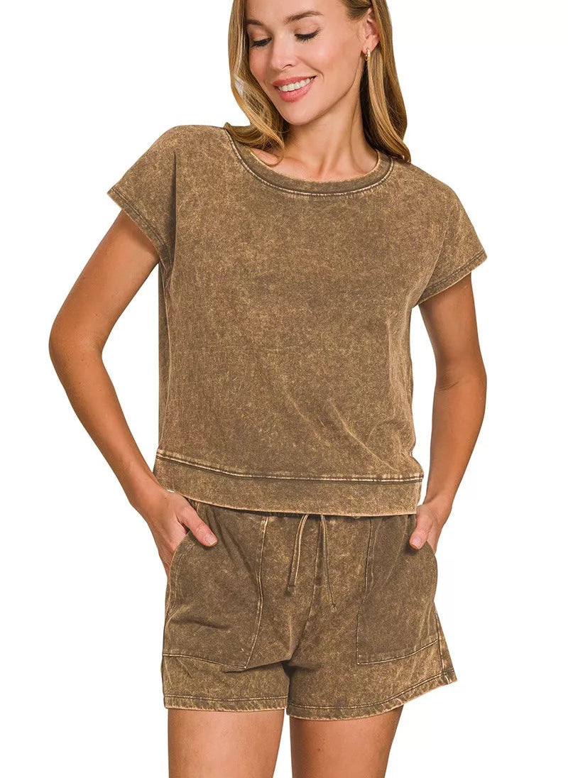 Zenana Premium Cotton Washed Sleeveless Top & Shorts Set