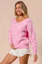 BiBi Women's Knit Top Pink Valentines Heart Pompom V Neck c5335caa3d4141e4a91c362465d33462-Max-Origin Trendsi