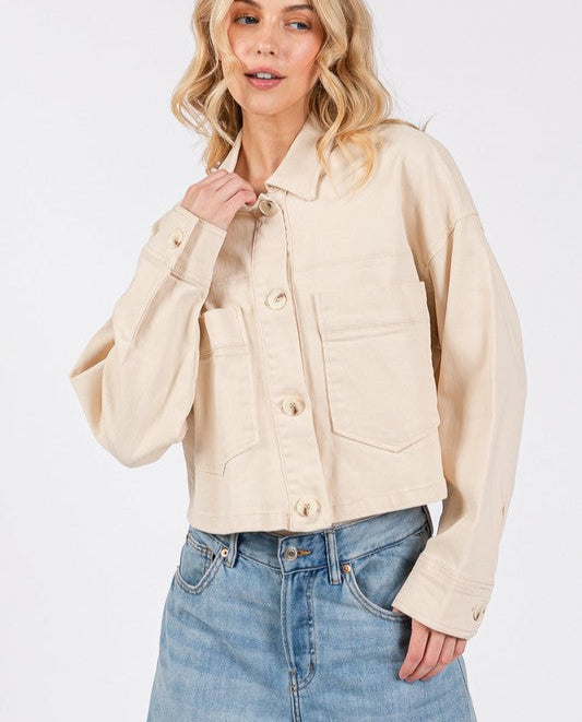 Bytos USA Denim Jacket Tan Cropped Women Cotton with Patch Pockets