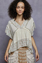 POL Blouse Floral V-Neck Short Sleeve Ruffled Double Gauze with Embroidery Top c549705f-4b1c-4550-917b-d2c49d67426a-Max-Origin Trendsi