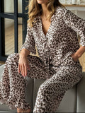 Leopard Print Lounge Set with Ruffle Trim and Pants