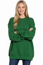 Zenana Womens Sweatshirt Fleece Tunic Green Oversized Round Neck Top c55054e7-441a-48d8-85af-9570f280d101-Max-Origin Trendsi