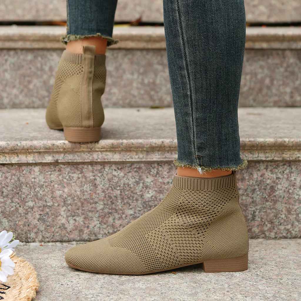 Women's Ankle Boots Mesh Knit Stretch Comfort Fit Mid Heels Camel c5539621aabd4f4aaab5883f2b364b29-Max-Origin Trendsi