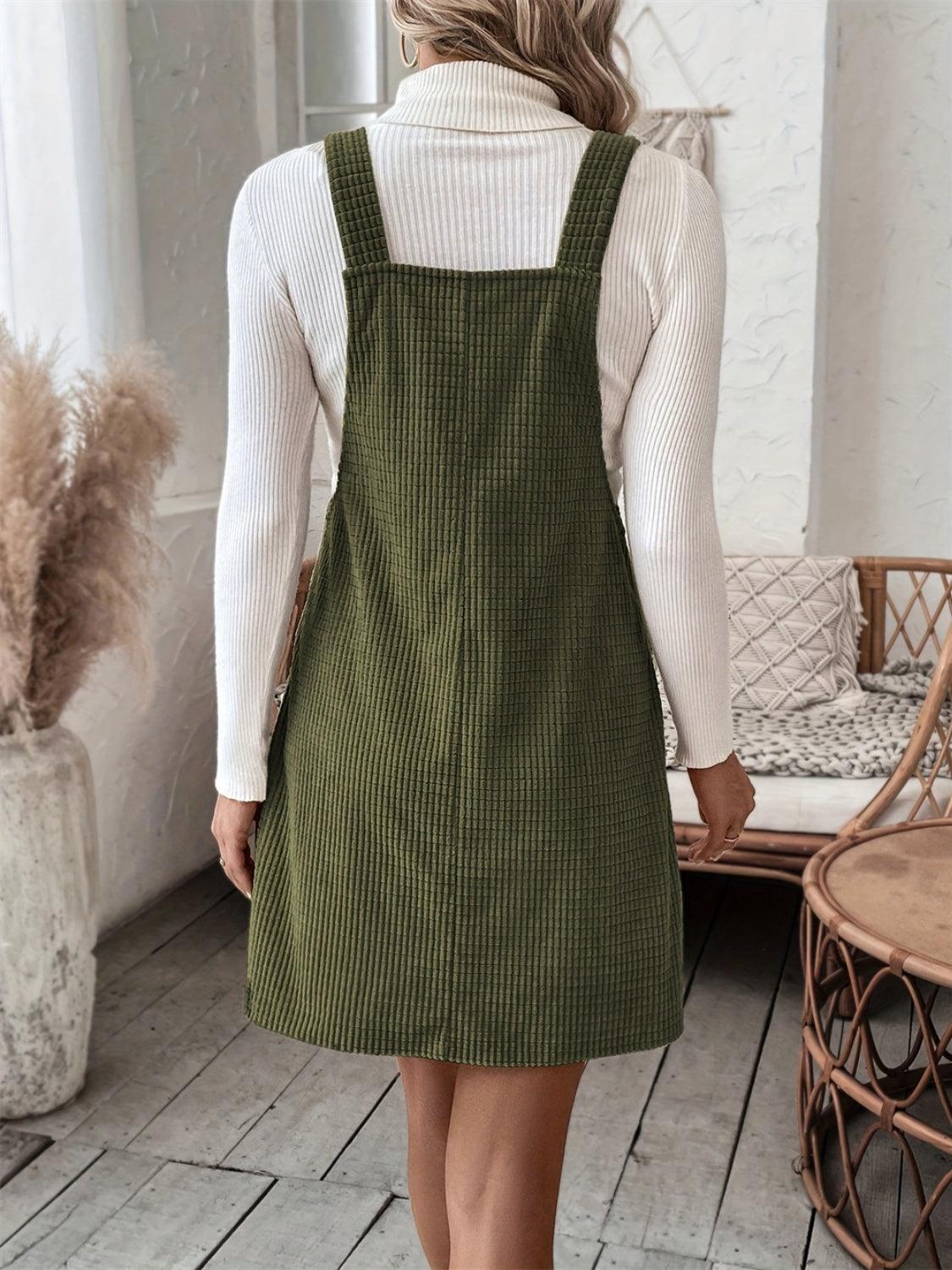 Overall Dress Corduroy Pocketed Wide Strap Mini Dress