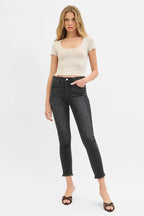 RISEN Crop Skinny Jeans Black Women's Tummy Control Mid Rise Raw Hem c5579bad6d2849c8816f7f22cf229e11-Max-Origin Trendsi
