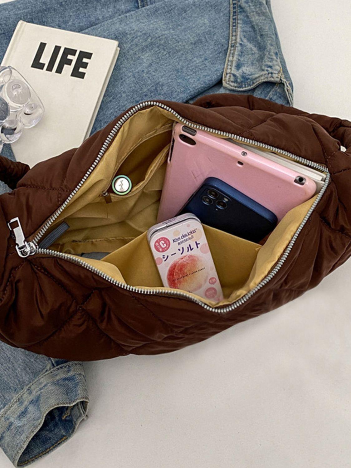 Quilted Polyester Large Crossbody Bag Zipper Hobo Handbags c5593f95-f7f5-46e0-a852-6586ece4c661-Max Trendsi