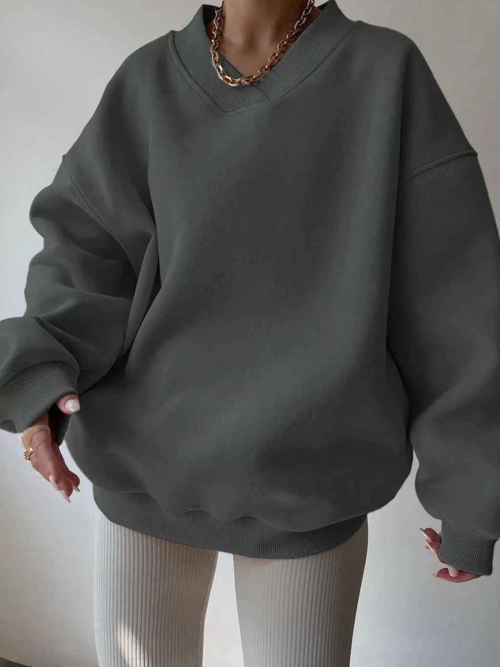 Women's Sweatshirt Dropped Shoulder Long Sleeve Oversized Pullover Dark Gray c55fd011b8954d1da8b918c6cd7e5e8c-Max-Origin Trendsi