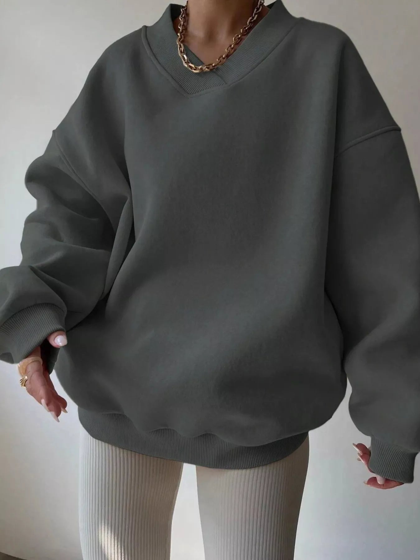 Women's Sweatshirt Dropped Shoulder Long Sleeve Oversized Pullover Dark Gray c55fd011b8954d1da8b918c6cd7e5e8c-Max-Origin Trendsi