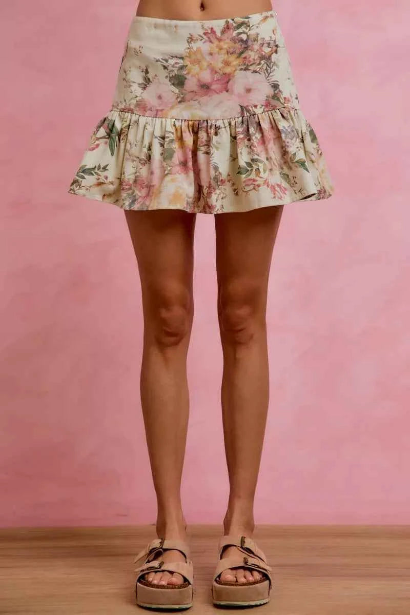 SO ME Floral Print Fit and Flare Mini Skirt