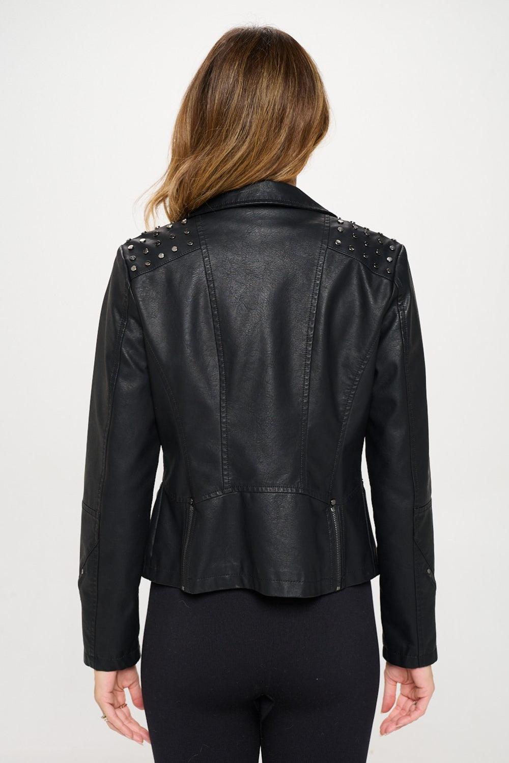 Faux Vegan Leather Jacket Coalition LA Studded Classic Moto c56a0dda-c937-421e-a8d8-d863f9fc418d-Max Trendsi