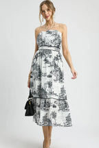 Umgee Midi Dress Black Landscape Printed Tiered Tube Smocked Black c57f1c6f-61d3-448a-b627-19158b743fe5-Max-Origin Trendsi