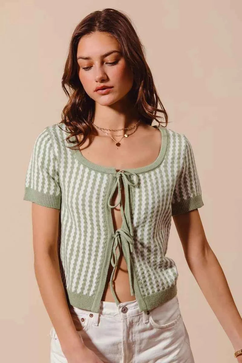 SO ME Knit Cardigan Sage Green Textured Vertical Stripe Tie Front c5823727-bd90-41a0-b22a-d661f71c7fd8-Max-Origin Trendsi