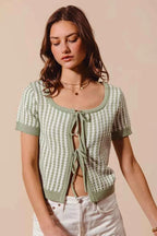 SO ME Knit Cardigan Sage Green Textured Vertical Stripe Tie Front c5823727-bd90-41a0-b22a-d661f71c7fd8-Max-Origin Trendsi
